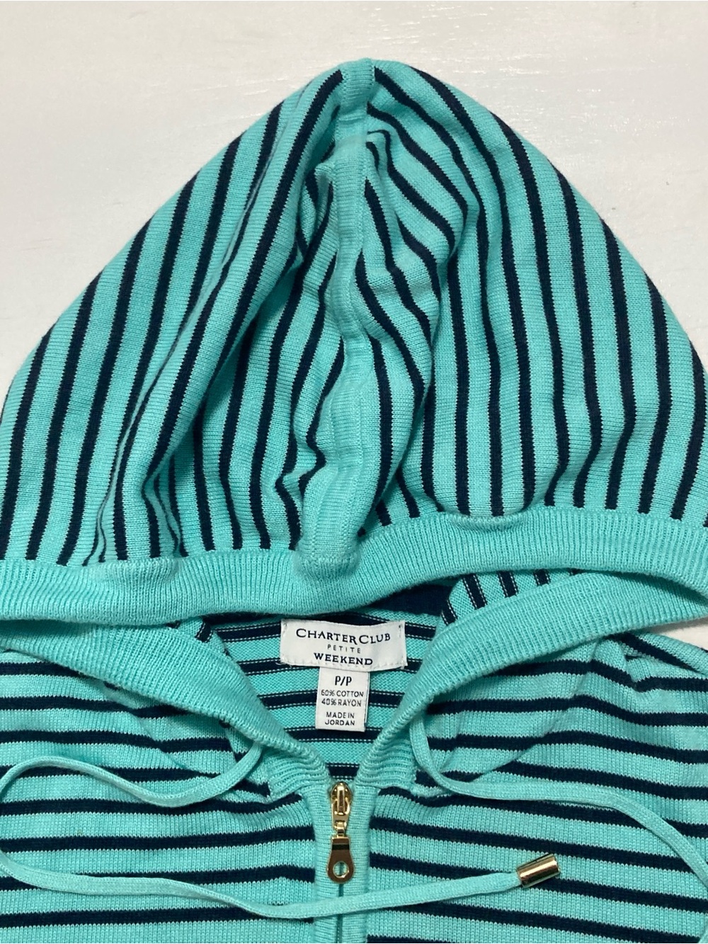 Charter Club Knit Hooded Jacket Women’s Sz P/P Striped Long Sleeve Full Zip - Picture 10 of 14